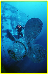 diver at zenobia propellor in cyprus